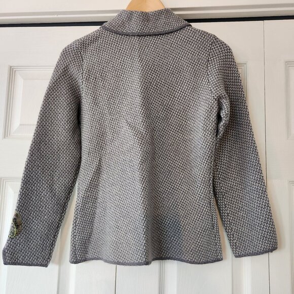 Sigrid Olsen grey wool sequin floral embroidered cardigan sweater shacket jacket - Picture 2 of 11